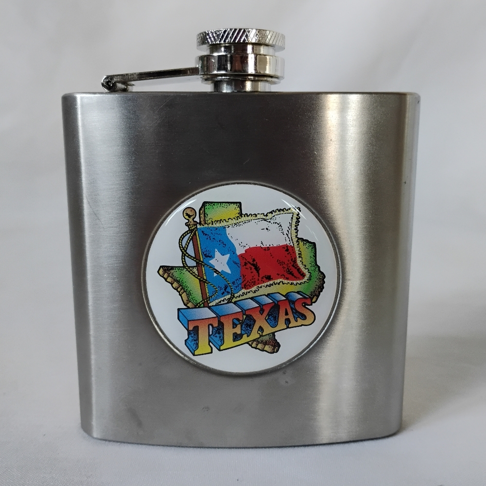 Stainless Steel Texas 6oz Screw Top Alcohol Flask Western USA Texas State Flag